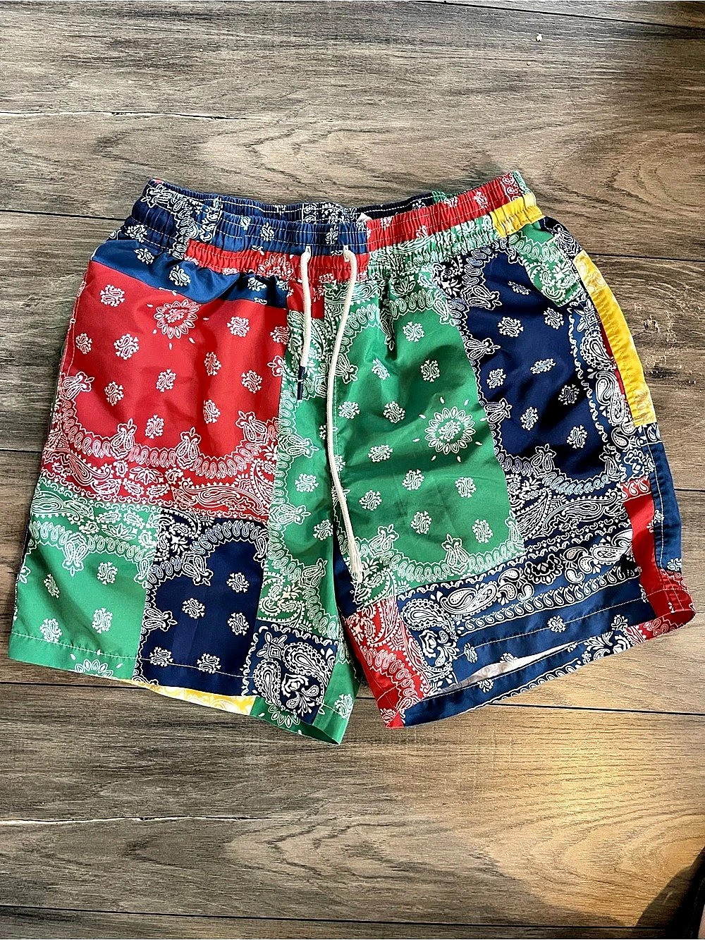 Polo Ralph Lauren Archival Bandana Patchwork Traveler Swim Shorts Blue & Red siz
